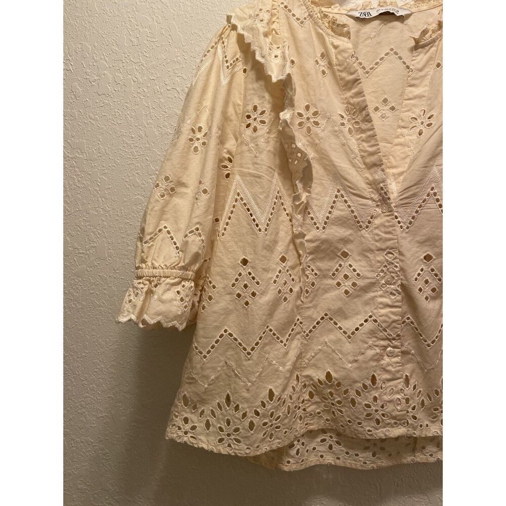 Zara Cream Eyelet Ruffle Blouse - Picture 2 of 12